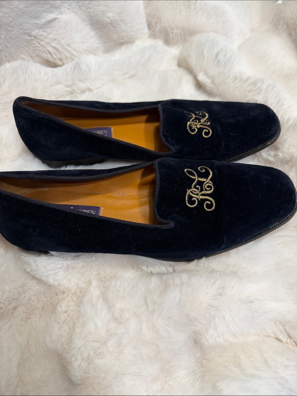 VTG Ralph Lauren Blue Velvet Loafers sz 8.5 - Picture 4 of 5